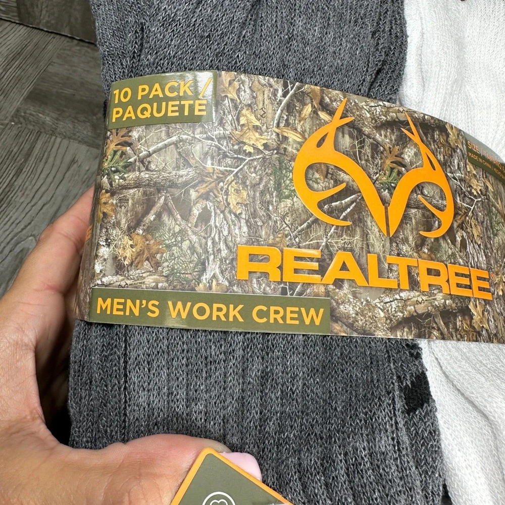Realtree Socks Work Crew Mens 6-12 Black White Grey 10 Pack SK-RT7008MM-S5 NEW